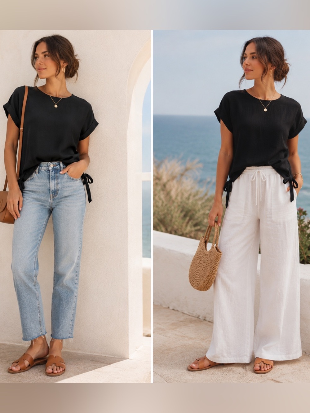 Allie Rose Black Tie Side Cropped Blouse Short Sleeve Top Small